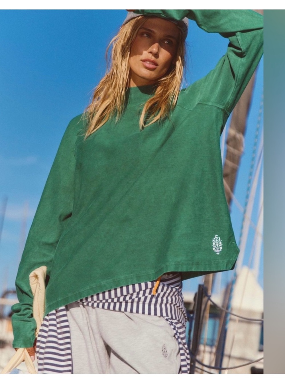 NEW Free People Movement Restoration Layering Top in Green Oversized M fits L